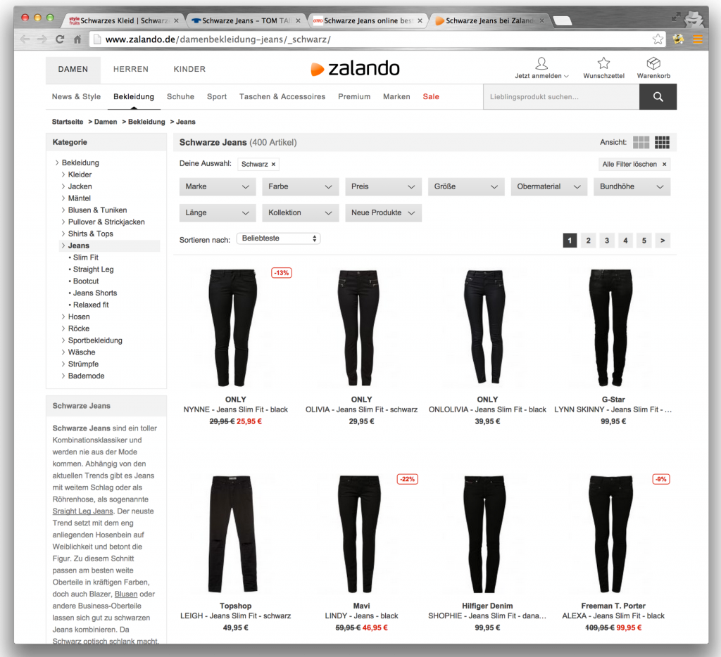 zalando.de - mästare på att utnyttja resultatsidor